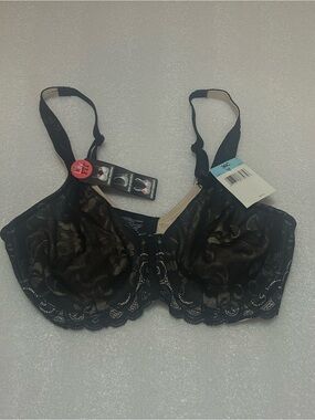 Black Lace Underwire Bra with Beige Lining Size 36C New